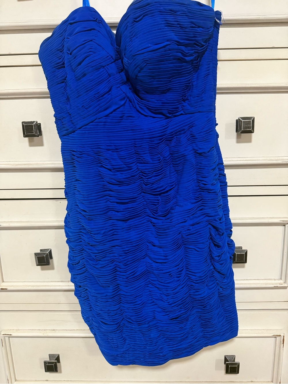 La Femme Royal Blue Ruched Sweetheart Mini Dress
